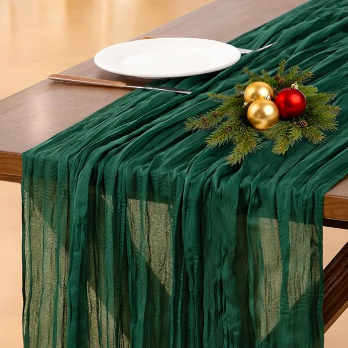 Socomi Emerald Green Cheesecloth Table Runner Fall Thanksgiving Boho Rustic Gauze 120 inch 10FT C... | Amazon (US)