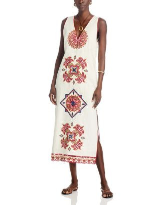 FARM Rio Marys Tiles Off White Richilieu Sleeveless Midi Dress  | Bloomingdale's Women | Bloomingdale's (US)
