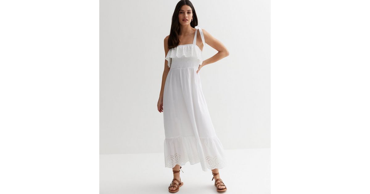White Broderie Frill Strappy Midi Dress
						
						Add to Saved Items
						Remove from Saved I... | New Look (UK)