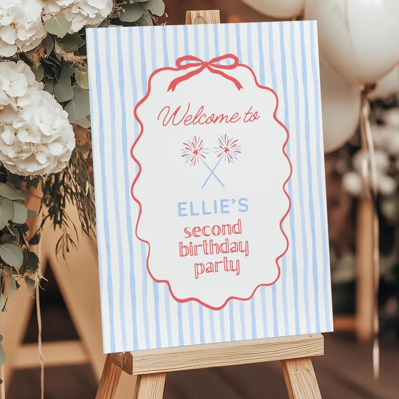 Red White and Two Birthday Welcome Sign for Girl Second Birthday, Cute 2nd Birthday Theme for Sum... | Etsy (US)