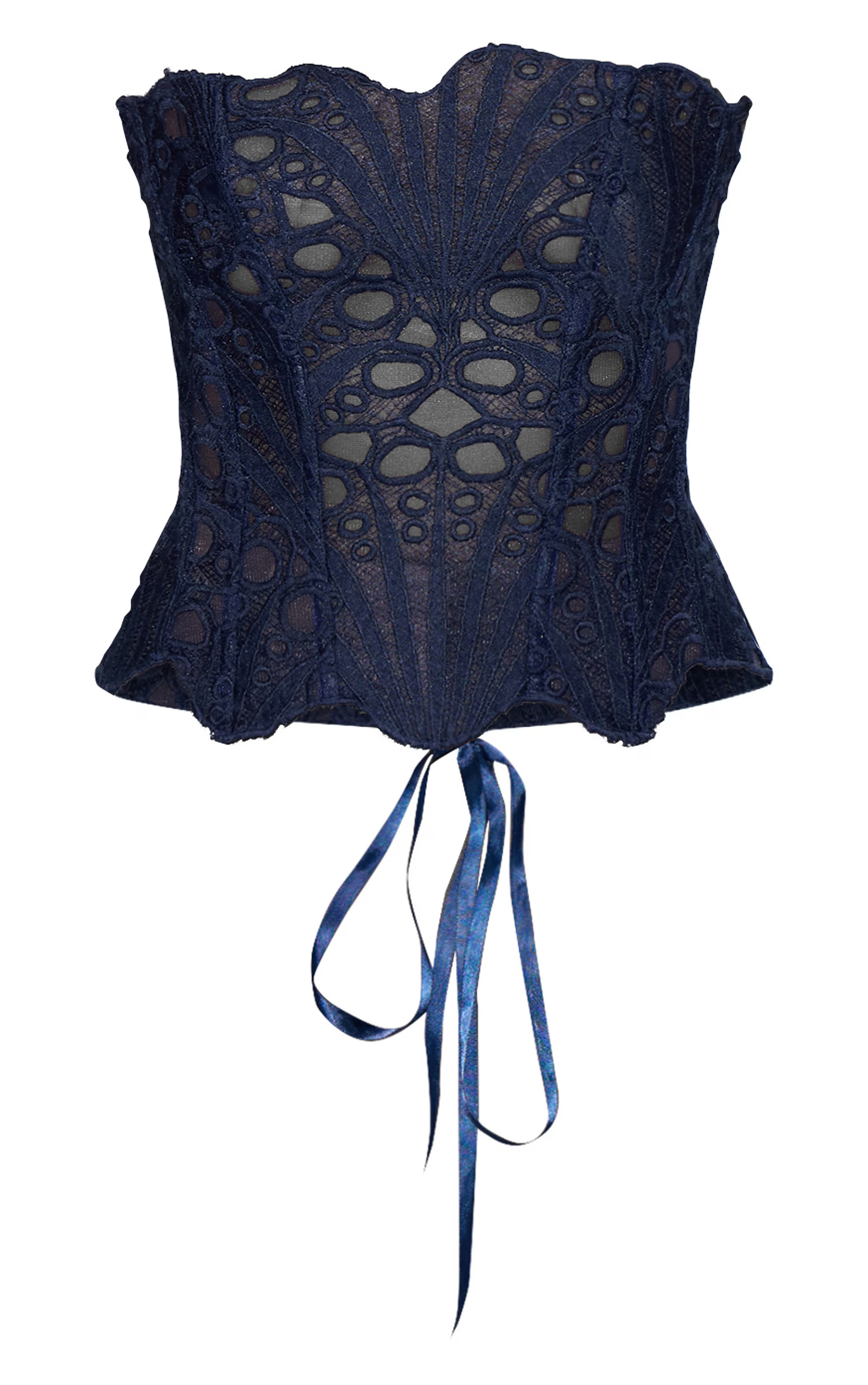 Navy Textured Sheer Floral Lace Corset | PrettyLittleThing US