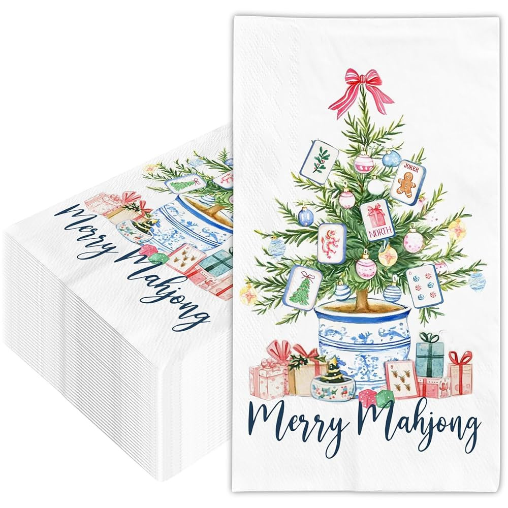 100 Pcs Christmas Guest Napkins Paper Napkins Merry Mahjong Xmas Tree Chinoiserie Disposable Hand... | Amazon (US)