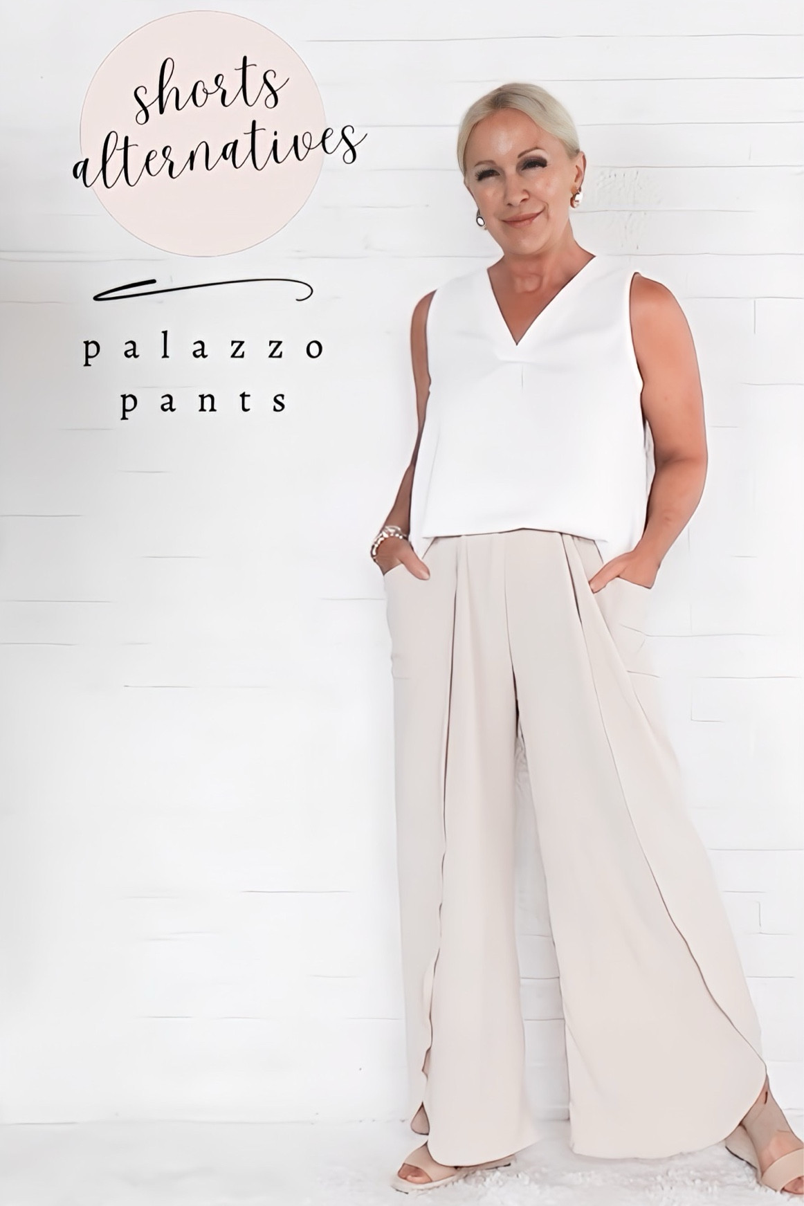 A palazzo pants is a good alternative to shorts per women who do not like to show their legs. The fabric is lightweight and loose, which allows air to move around the skin, keeping it cool.

#LTKSeasonal #LTKSaleAlert #LTKOver40