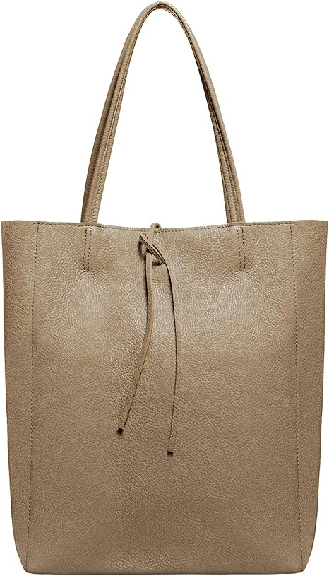 Italian Calf Leather Tote for Women with Zipper, Inner Pocket & Flat Base | Soft Unlined Shopper ... | Amazon (US)