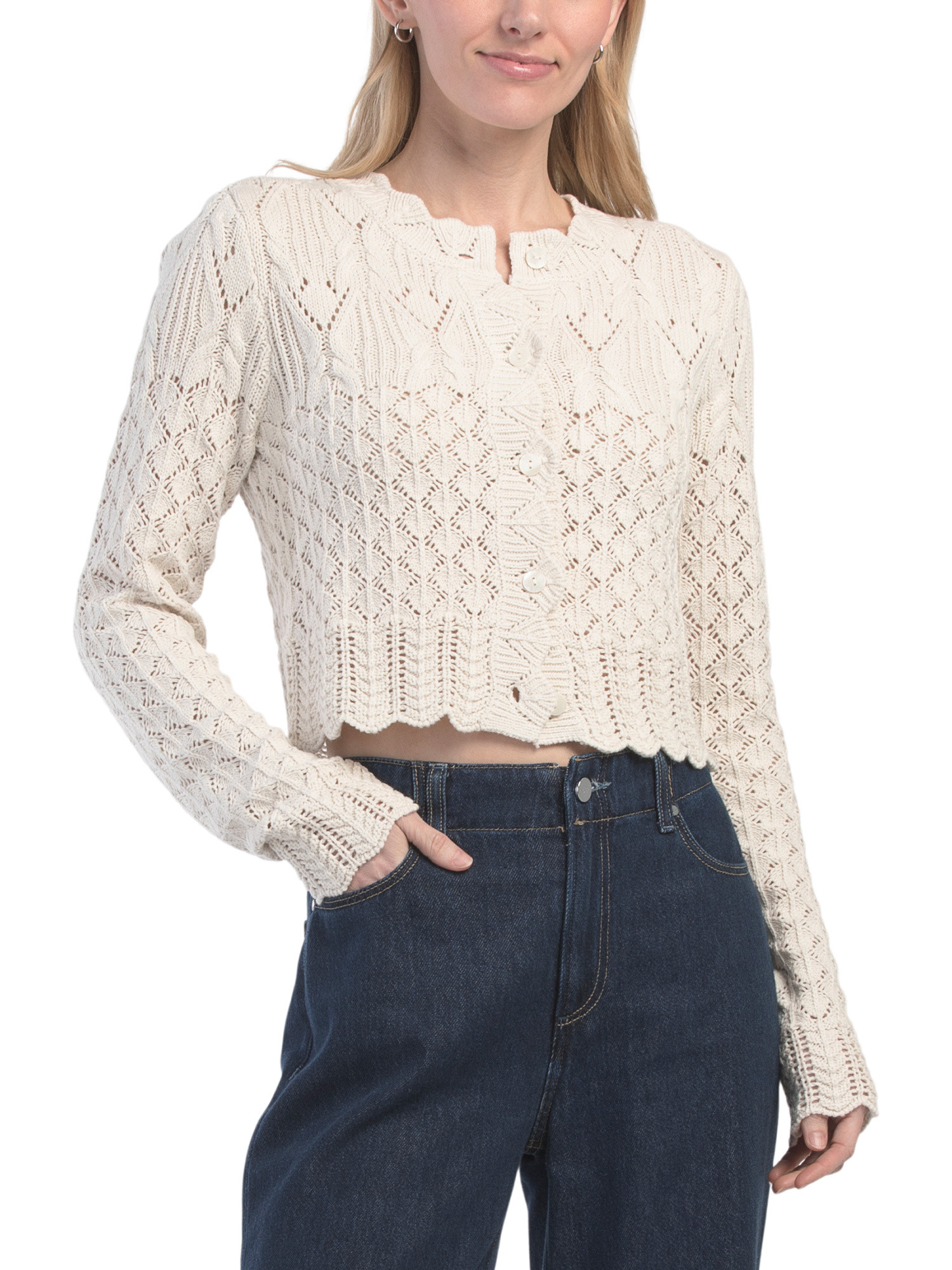 Pointelle Crop Cardigan | TJ Maxx