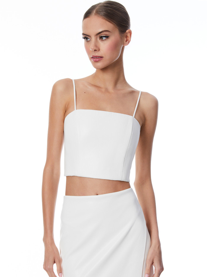 PEARLE VEGAN LEATHER SPAGHETTI STRAP BUSTIER | Alice + Olivia