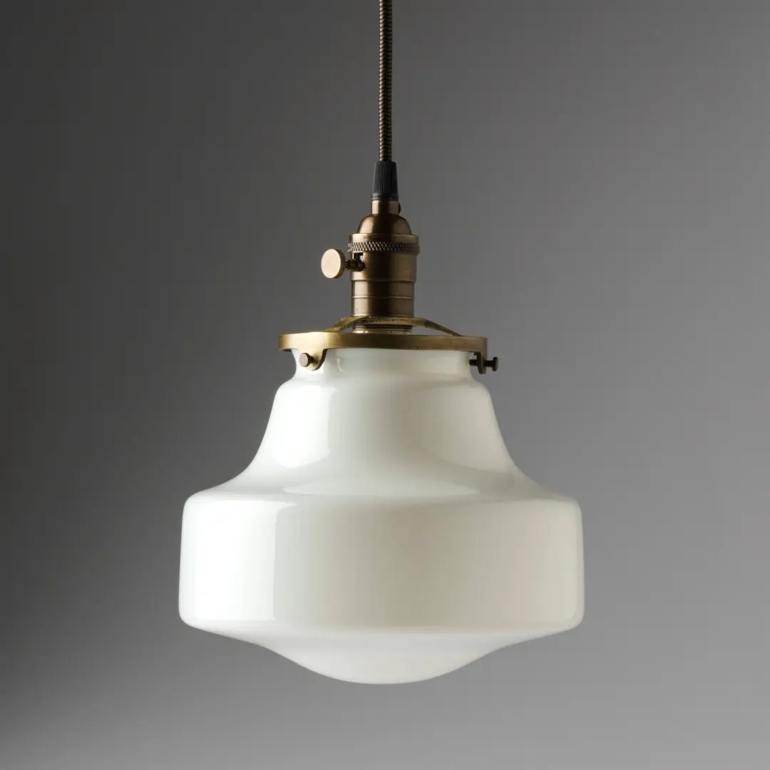 9" White Glass Art Deco Shade Schoolhouse Pendant Light Fixture - Etsy | Etsy (US)