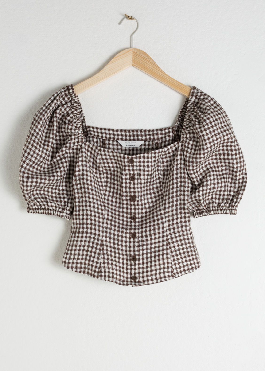 Linen Puff Sleeve Gingham Top - Beige | & Other Stories (EU + UK)