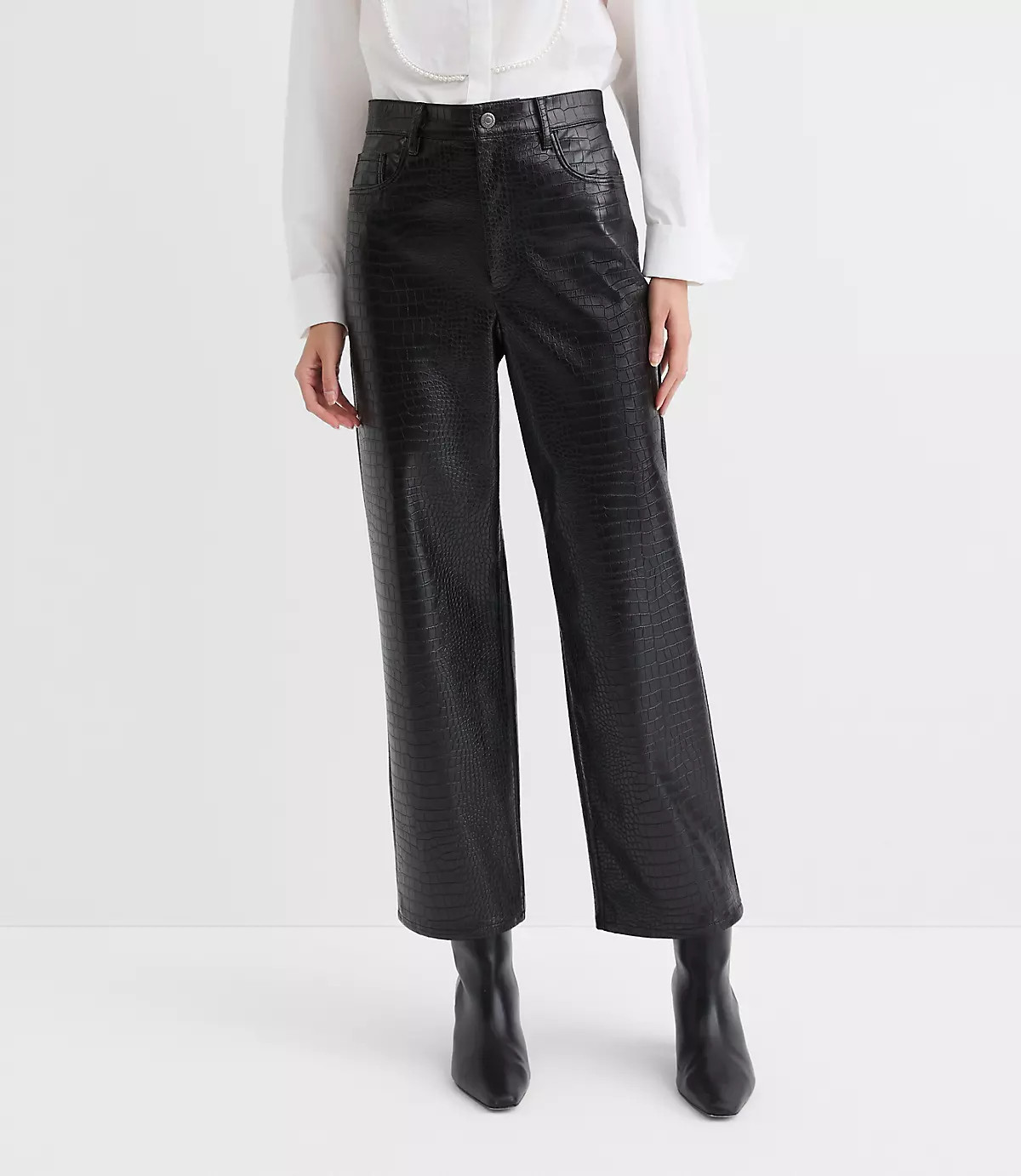 Five Pocket Straight Pants in Embossed Faux Leather | LOFT