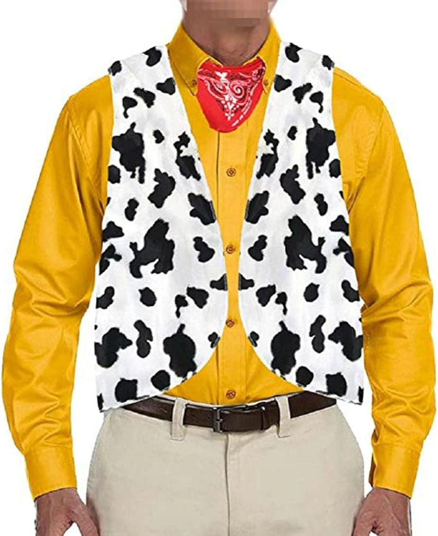 Mens Cow Open Front Hippie Costume Vest Vintage Halloween Festival Costumes Cardigan Sweaters Jac... | Amazon (US)
