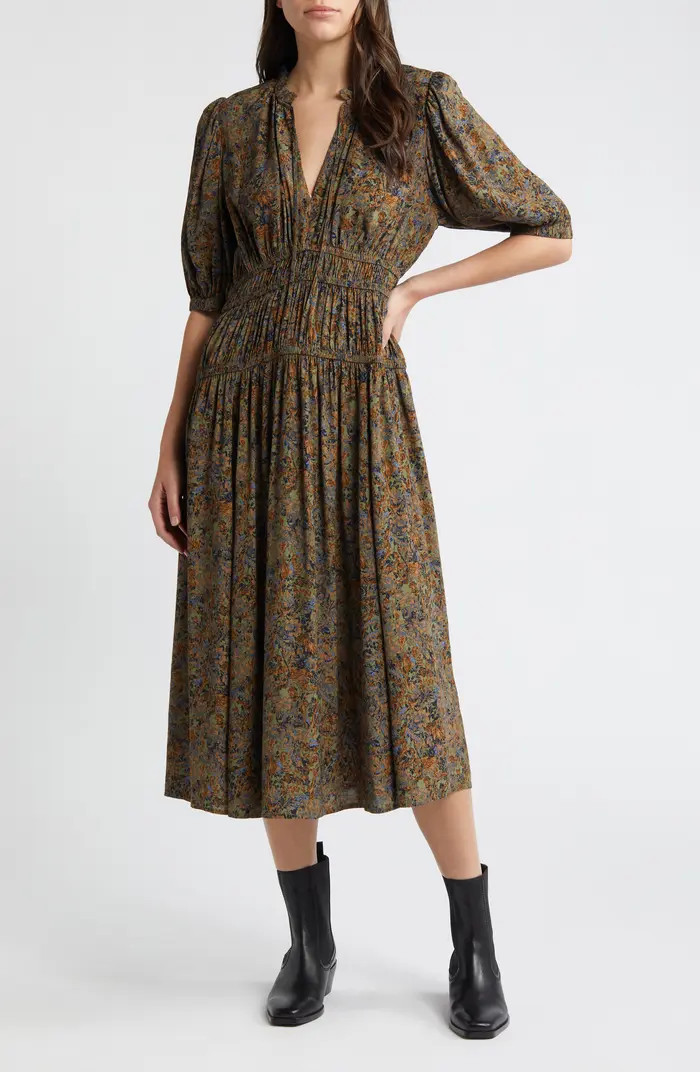 Treasure & Bond Puff Sleeve Drop Waist Midi Dress | Nordstrom | Nordstrom