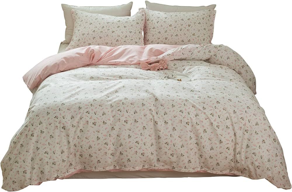 LifeTB Cotton Floral Duvet Cover Queen Girl Pink Flower Bedding Sets Garden Style Cotton Floral C... | Amazon (US)