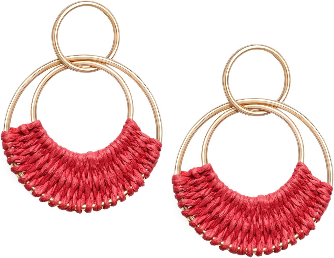 Raffia Hoop Earrings for Women Girls Fun Boho Summer Beach Earrings Lightweight Handmade Straw Wi... | Amazon (US)