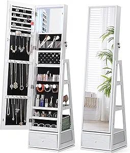 Nicetree 360° Swivel Jewelry Cabinet with Lights, Touch Screen Vanity Mirror, Rotatable Full Len... | Amazon (US)