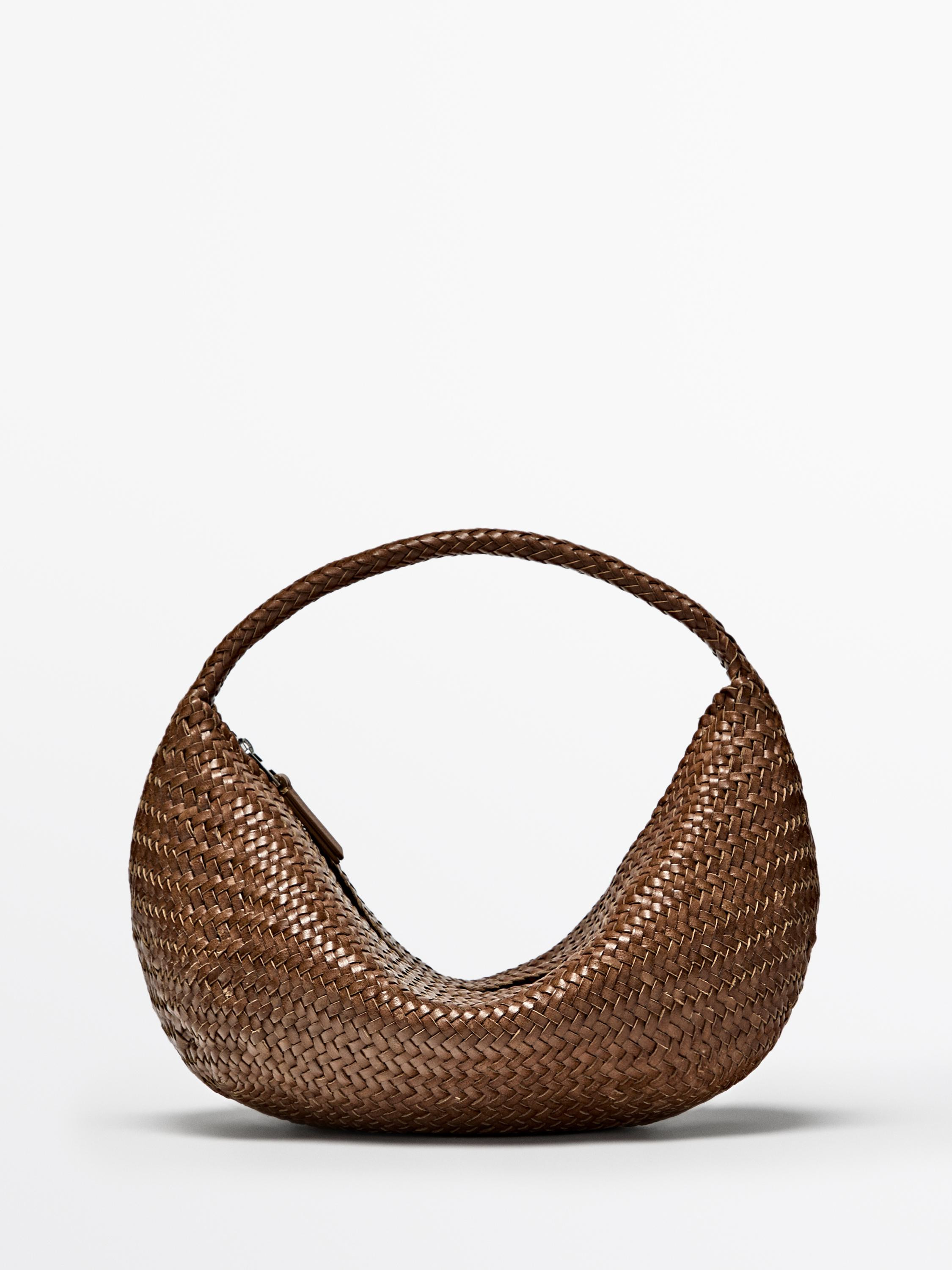 Braided leather half-moon bag \u00b7 Black, Leather, Cream \u00b7 Bags\u00e2 And\u00e2 Backpacks ... | Massimo Dutti UK