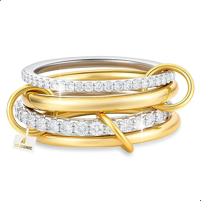 18K Gold plated Stackable Rings For Women Silver And Gold Stackable Ring Set Cubic Zircon Mixed M... | Amazon (US)
