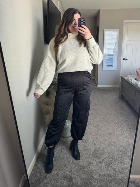 Casual midsize outfit that I wore to run errands today! Satin cargo joggers are from Walmart, sweater is part of a lounge set from airy size large and boots are from target!

Midsize Christmas party outfit, midsize holiday party outfit, midsize winter outfit, size 12, size 14, midsize Mom outfit 

#LTKHoliday #LTKSeasonal #LTKmidsize