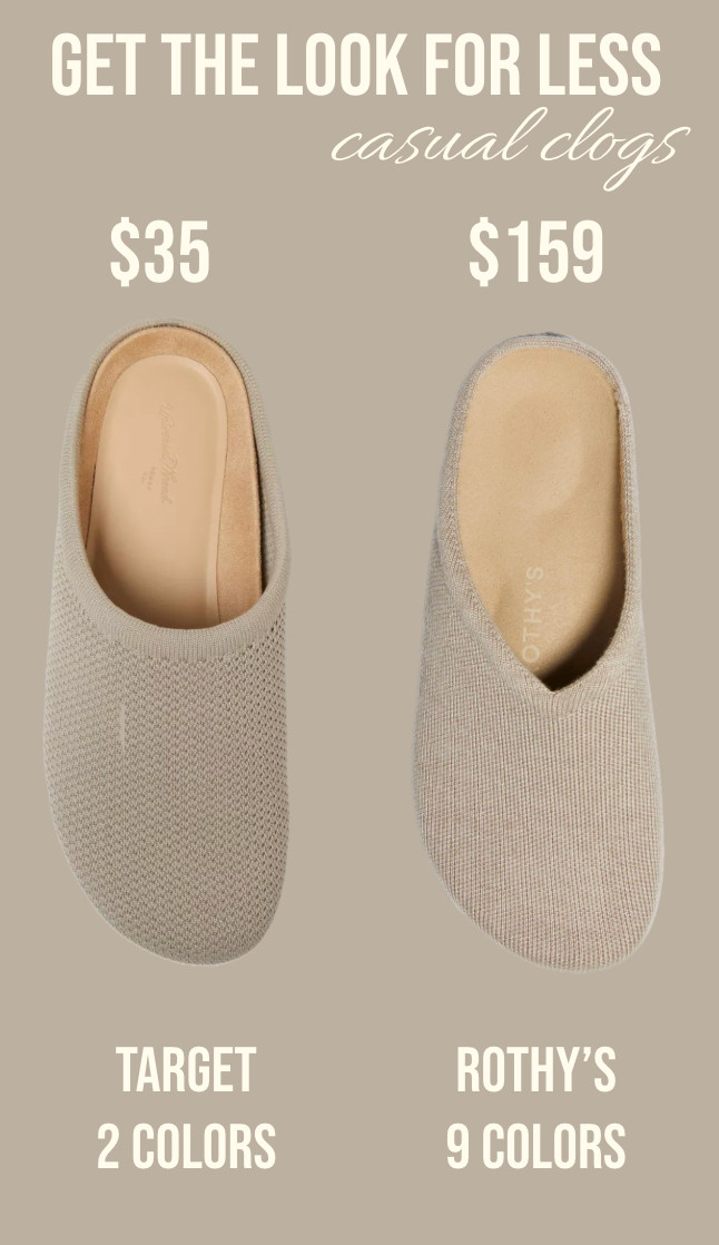 Get the look for less! 
...........
Casual shoes casual clogs slip on shoes slip ons slip on clogs mules Rothy's clogs rothys clogs rothys dupe target dupe target shoes target new arrivals target finds comfy shoes walking shoes mom uniform mom look neutral skies shoes flats potato shoes Birkenstock clogs Birkenstock dupes travel shoes 

#LTKmomlife #LTKOver40 #LTKootd