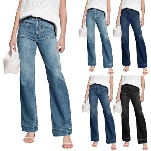 Womens High Waisted Jeans Straight Leg Boyfriend Stretchy Jeans Front Pocket Button Fly Baggy Denim Pants Comfy Hip Hop Trendy Work Trousers Loose Fit Holiday Workout Going Out Pants Light Blue,M | Amazon (US)