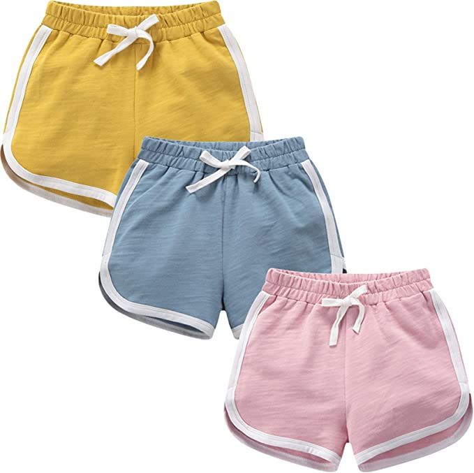 qtGLB Girls Shorts 3-Pack 100% Cotton Active Athletic Running Sleeping for Toddler Kids Big Girl'... | Amazon (US)