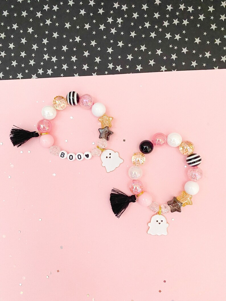 Kids Halloween Ghost Charm Bracelet: Spooky Star Beaded Bracelet - Etsy | Etsy (US)