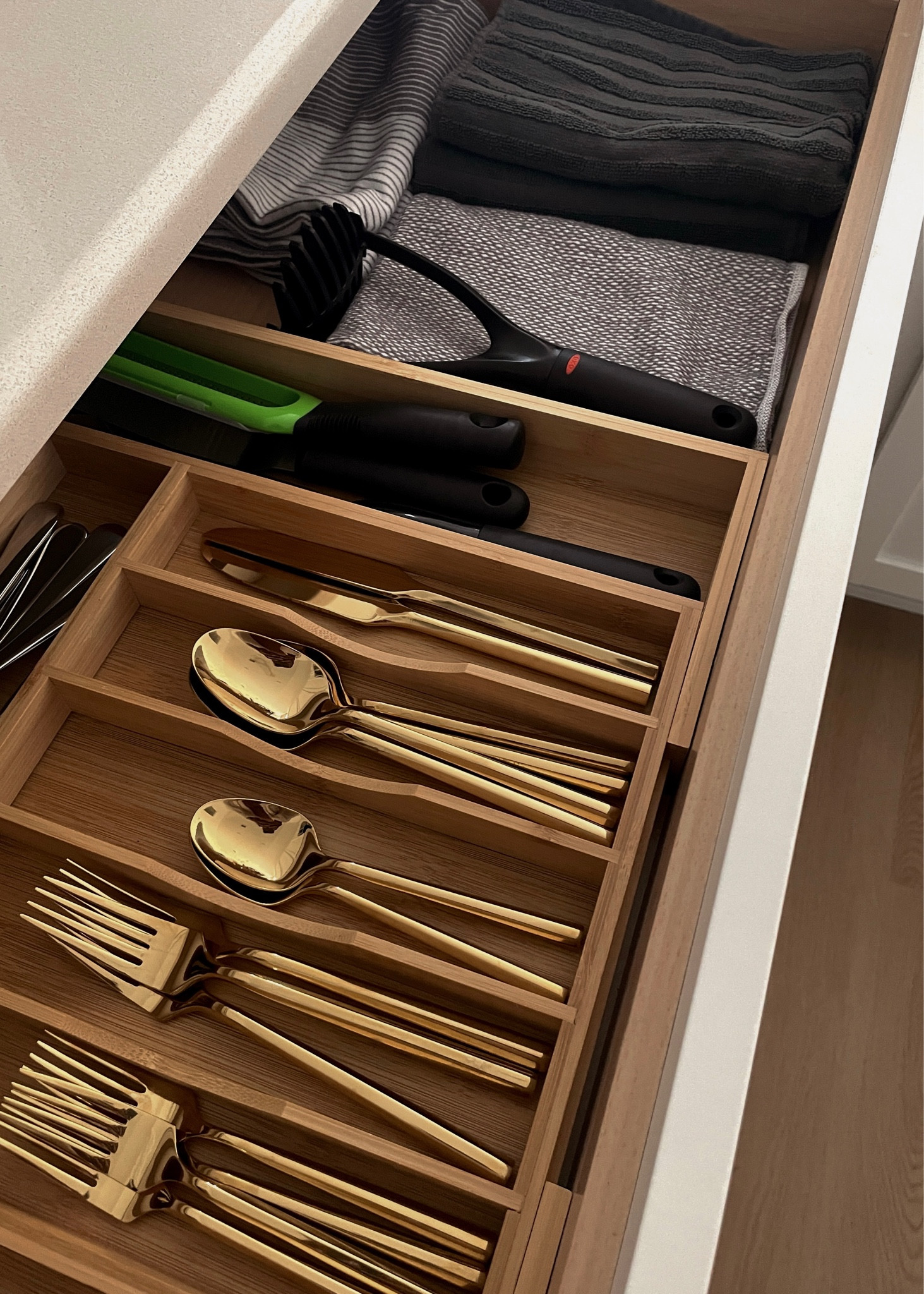 I knew I wanted gold flatware when I chose black dinnerware for our all white kitchen. These I found on Amazon were really cute.

#LTKhome #LTKfindsunder100 #LTKfindsunder50