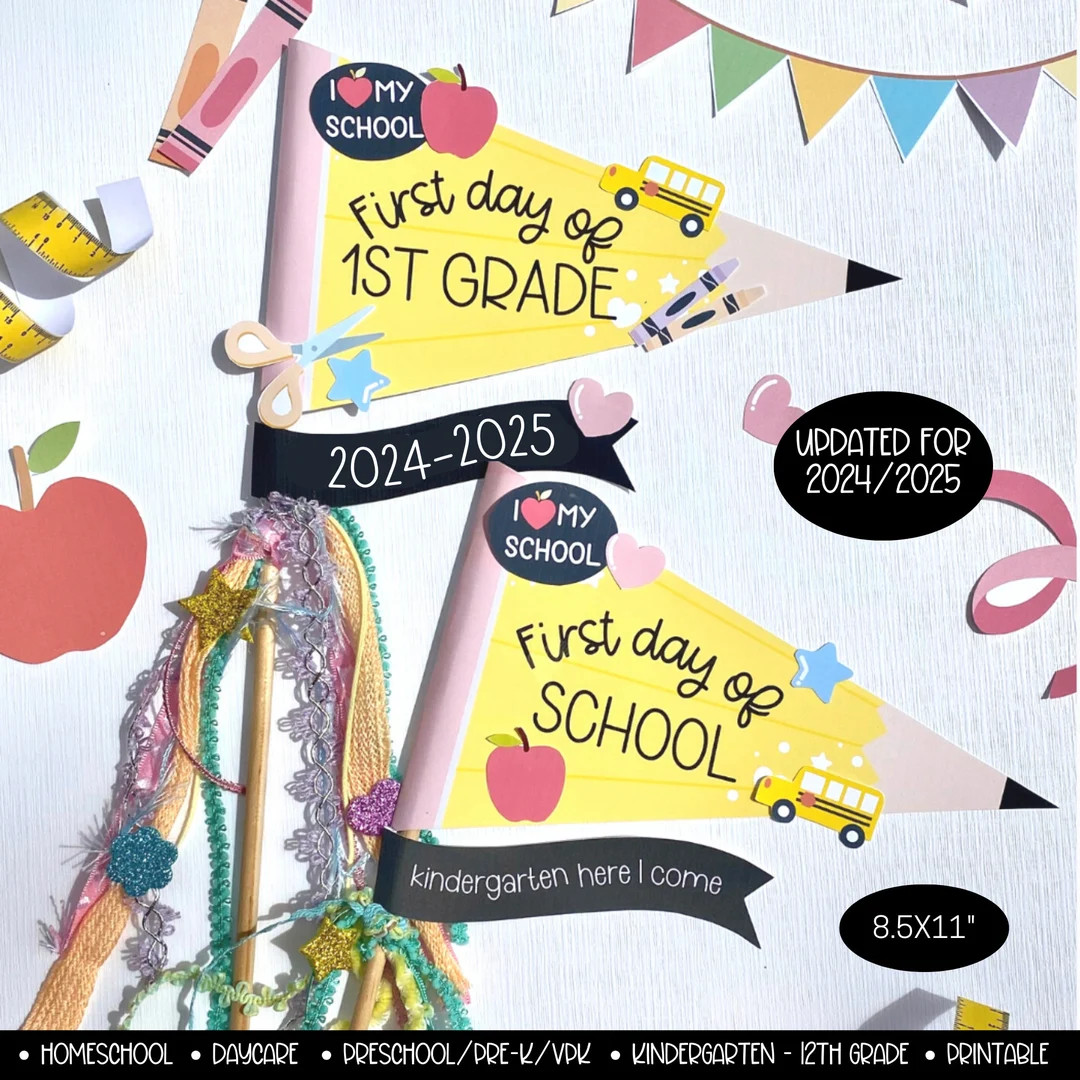 2024-2025 First day of School Flag Photo Prop, 1st day of School Pennant, Back to School Sign All... | Etsy (US)