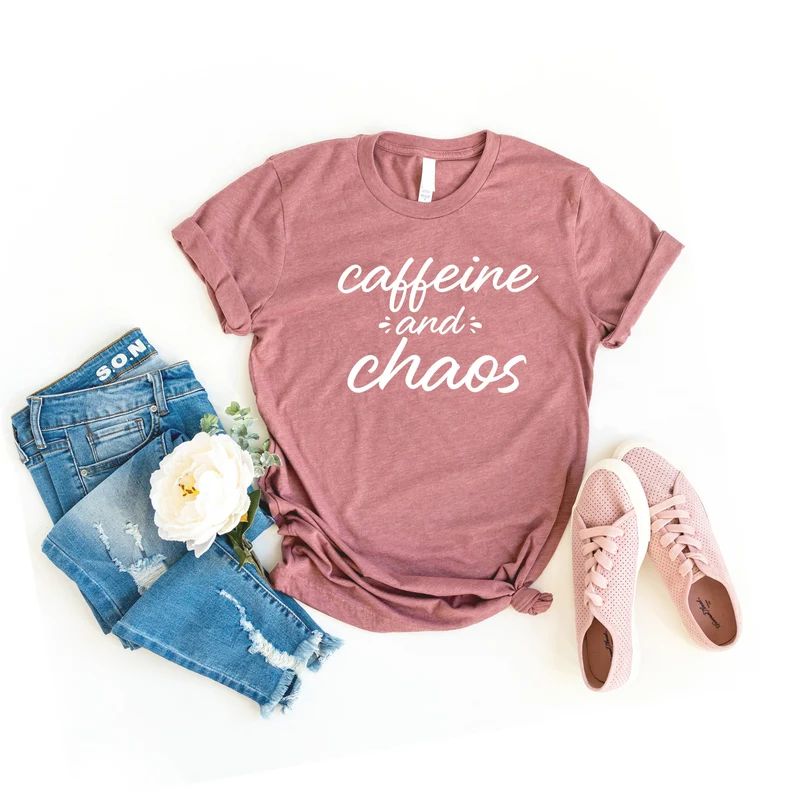 Caffeine & Chaos Shirt Coffee Shirt Funny Shirt Funny T Shirt - Etsy | Etsy (US)