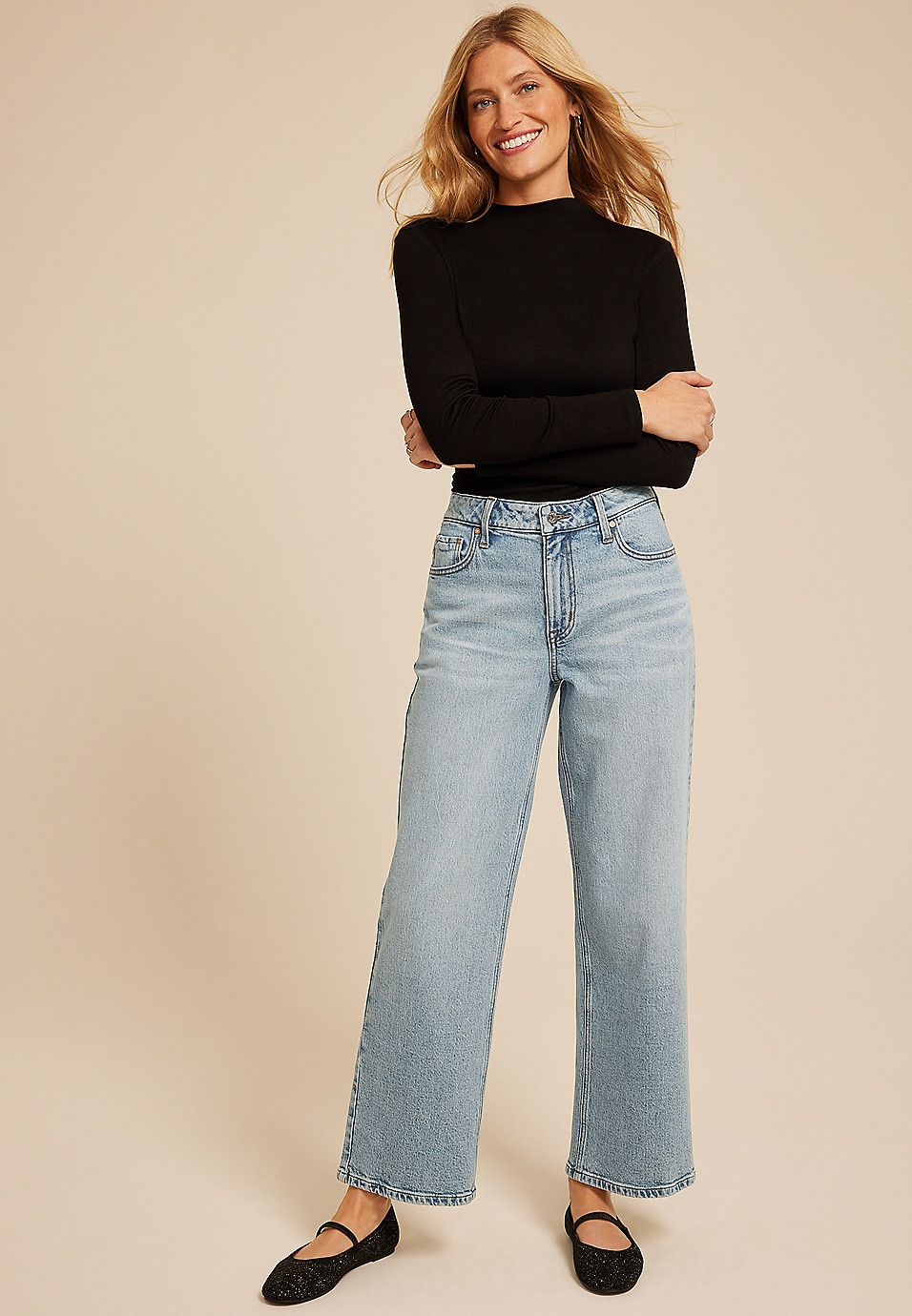 edgely™ Adjustable Waist High Rise Wide Leg Jean | Maurices