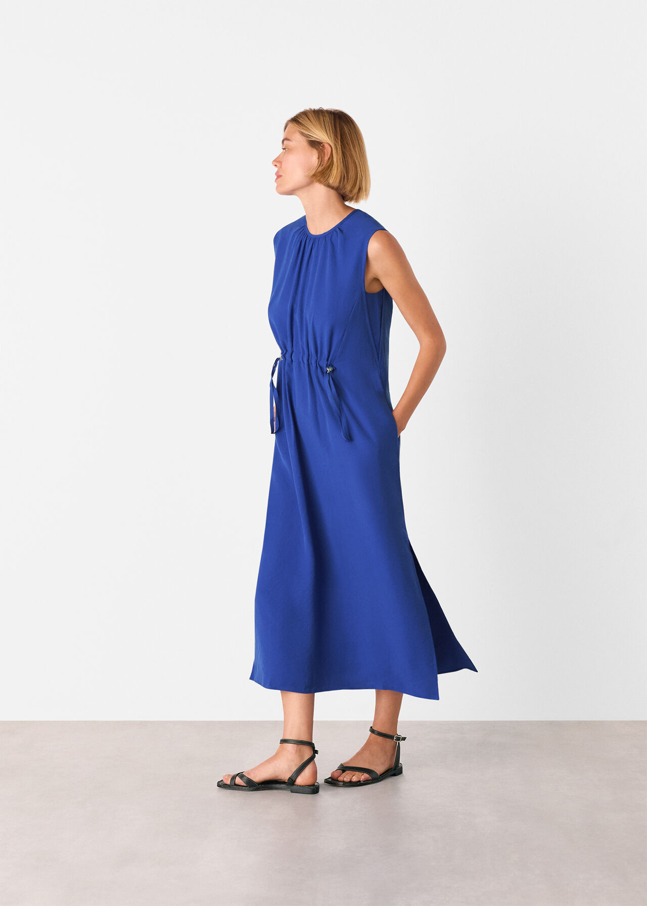 Blue Sleeveless Midi Dress | WHISTLES | Whistles UK | | Whistles