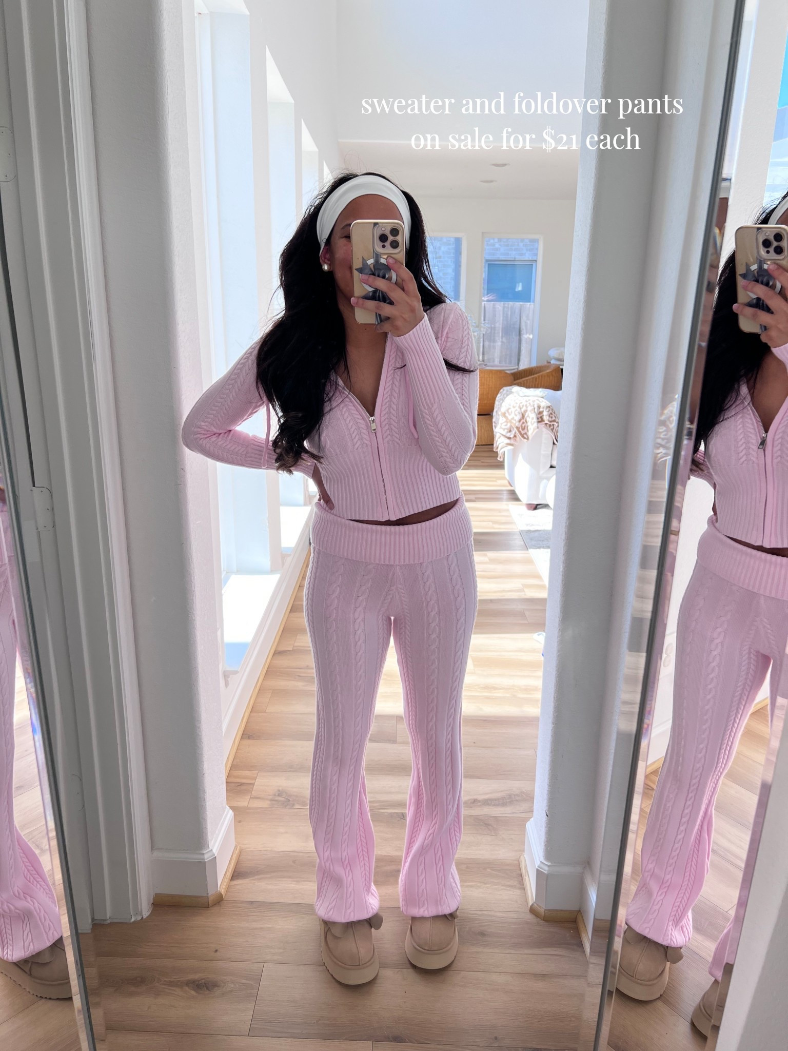Pink sweater and pink foldover pants, cable knit foldover pantss

#LTKgrwm #LTKmomlife #LTKootd