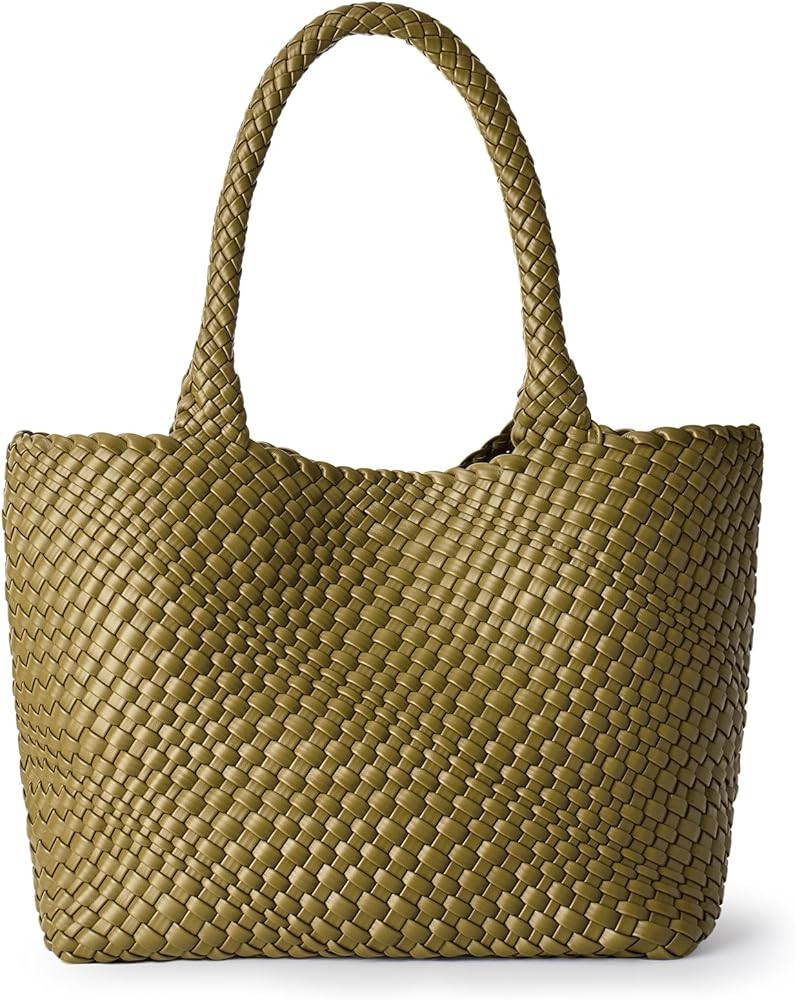 Woven Shoulder Bag for Women, Fashion Top Handle Soft Vegan Leather Shopper | Amazon (US)