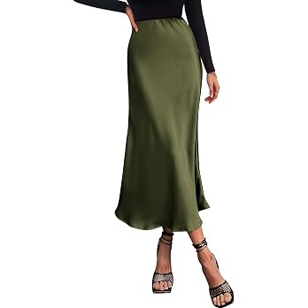 BTFBM 2026 Summer Womens Skirts Silk Elegant High Waist Flowy Long Satin A-Line Midi Skirt Cockta... | Amazon (US)