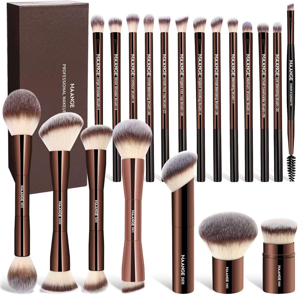 MAANGE 20 Pcs Makeup Brushes with Gift Box, Double-End Multi-functional Makeup Brushes for Blendi... | Amazon (US)