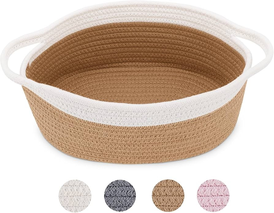 ABenkle Small Woven Basket, 12"x 8" x 5" Cute Rope Room Shelf Storage Basket, Cat Dog Toys Basket... | Amazon (US)