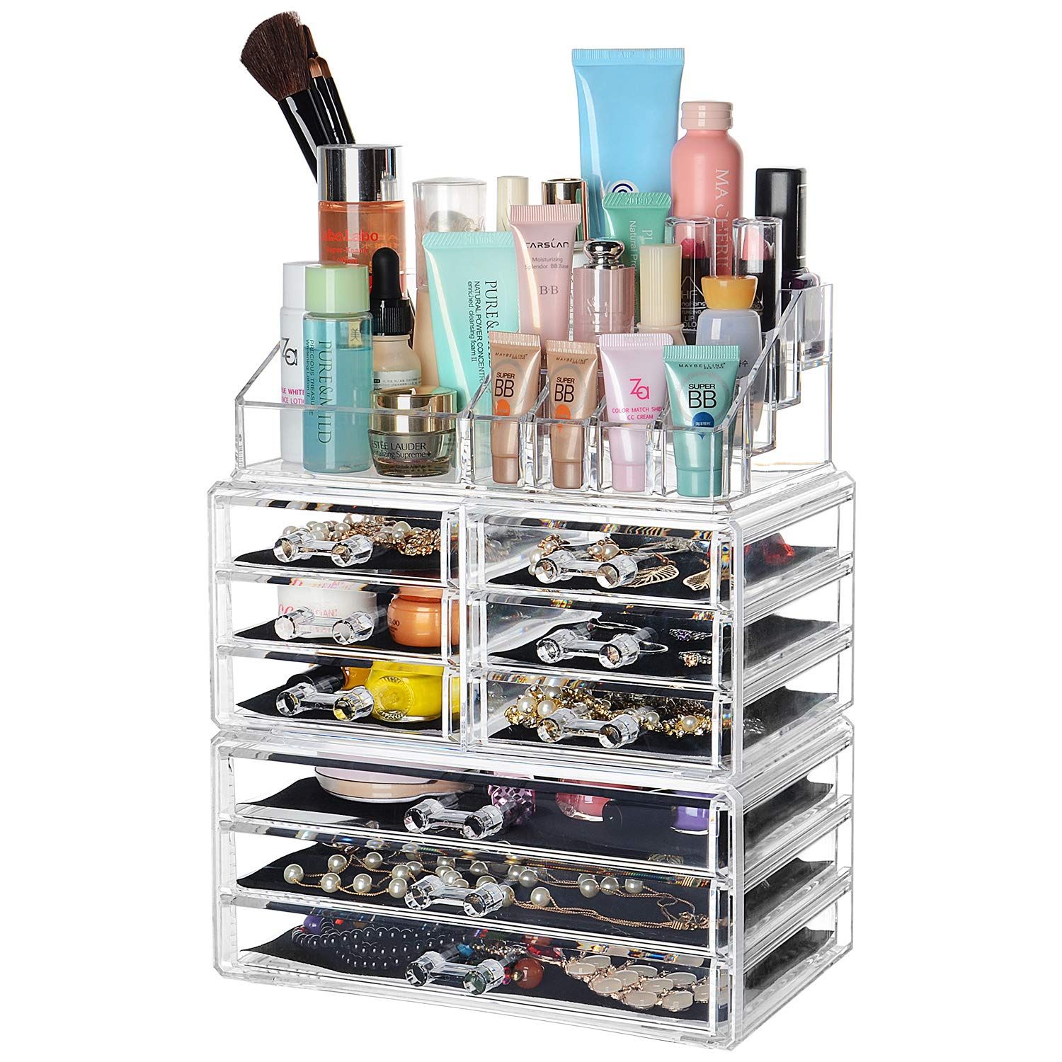 SortWise ® [DIY Buildable - L] Detachable 9 Drawers Cosmetic Makeup Cosmetics Organizer Clear Ac... | Amazon (CA)