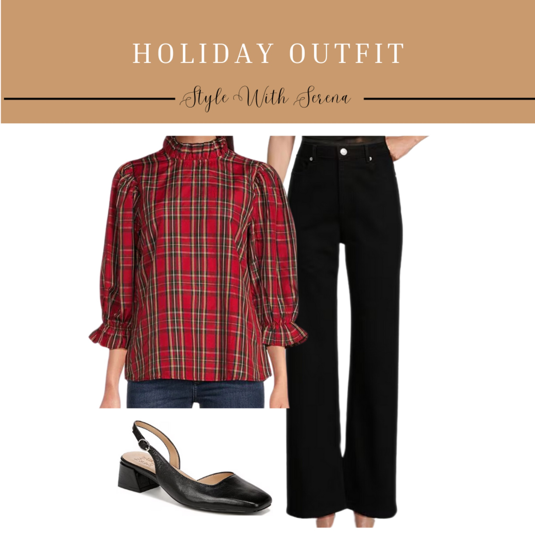 Holiday outfit, plaid blouse, jeans, denim,  Christmas outfit, heels 

#LTKOver40 #LTKHoliday #LTKStyleTip