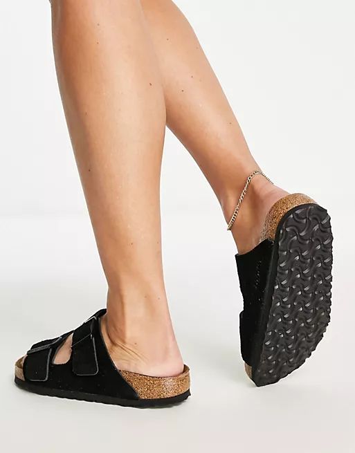 Birkenstock Arizona suede flat sandals in black | ASOS (Global)