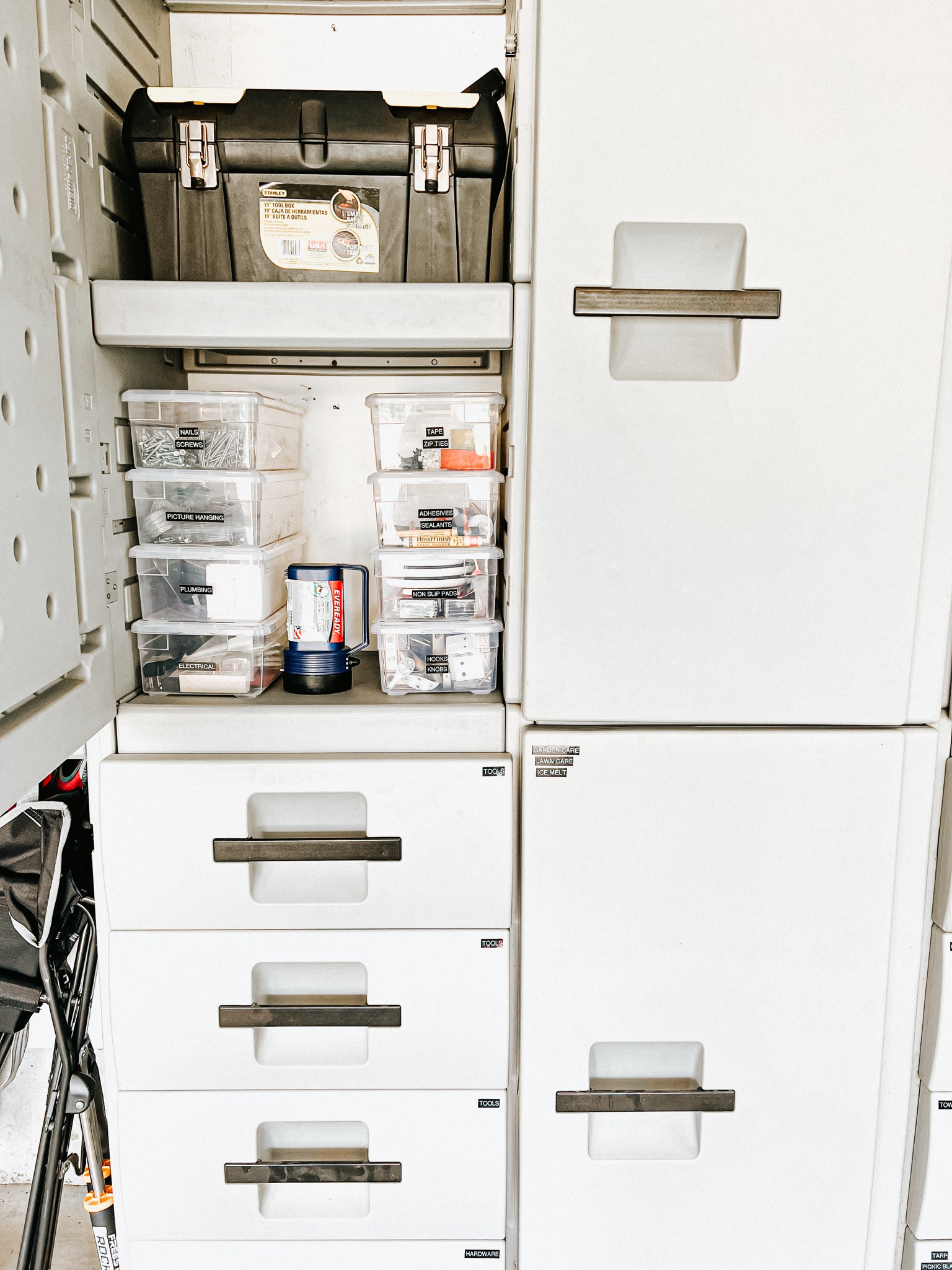 Pro tip: when organizing cabinets or drawers that you cannot see inside of, LABEL the outsides so you don’t have to spend time searching for your items after you’ve organized them!

This garage makeover had lots of items and new categories move to new locations so now our client can find what they need, right when they need it!

#LTKMens #LTKFamily #LTKHome