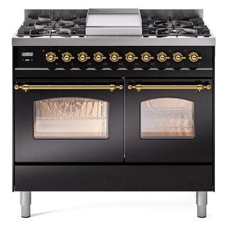 Nostalgie II 40 in. 6-Burner plus Griddle  Double Oven Liquid Propane Dual Fuel Range in Glossy B... | The Home Depot