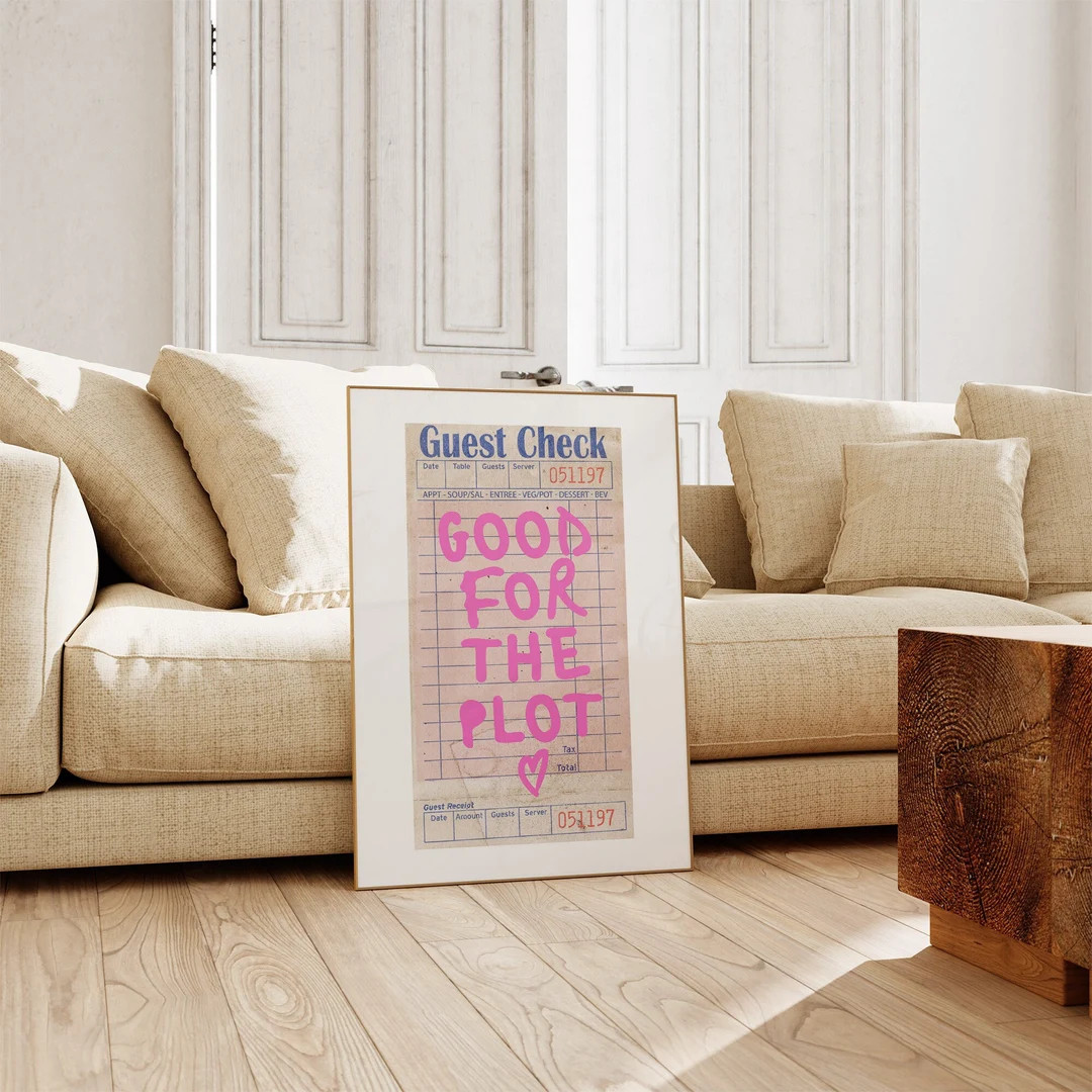 Good For the Plot Guest Check Print Digital Print-Preppy Girly Pink Trendy Wall Art-Bar Cart Art-... | Etsy (US)