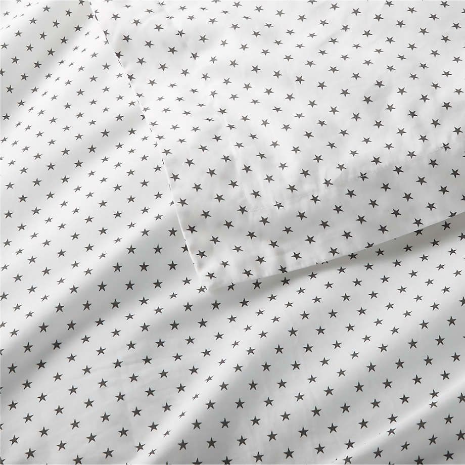 Modern Star Organic Brushed Cotton Black and White Kids Duvet Cover Twin | Crate & Kids | Crate & Barrel