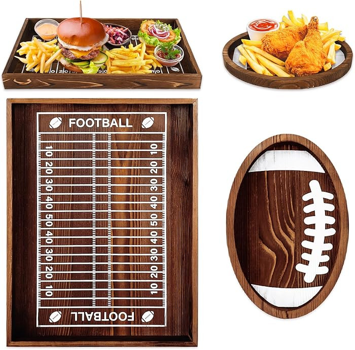 JarThenaAMCS 2Pcs Football Serving Tray 16 Inch Wooden Football Plates Reusable Wood Serving Tray... | Amazon (US)