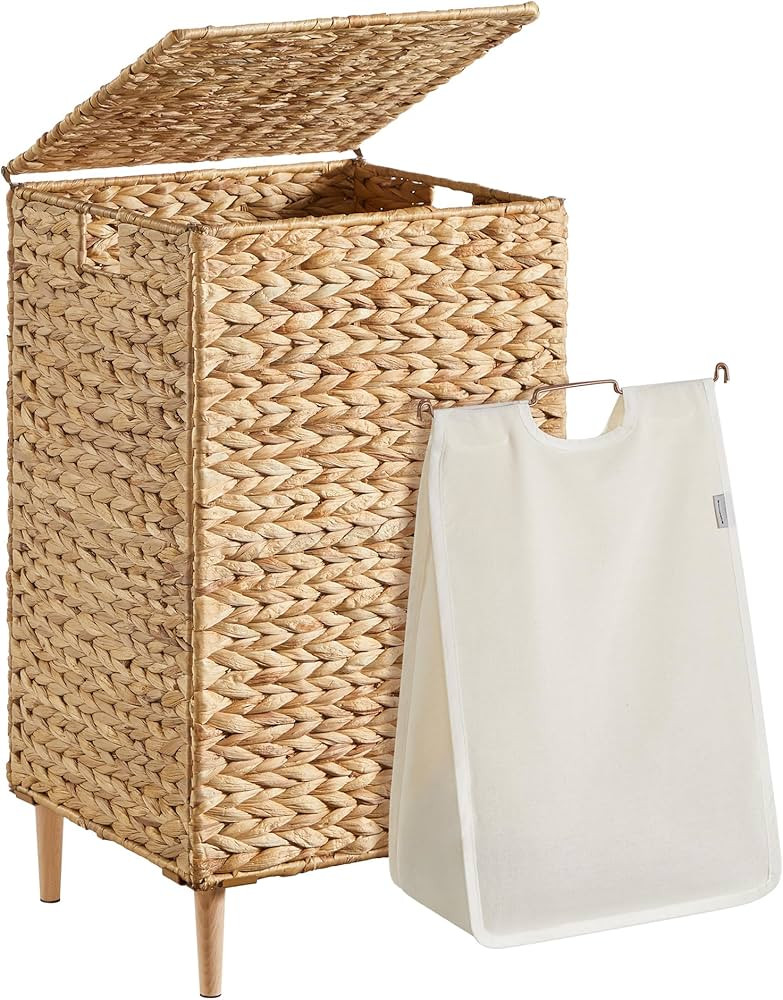 SONGMICS Laundry Hamper, 25 Gal. (95 L) Handwoven Water Hyacinth Wicker Laundry Basket with Lid, ... | Amazon (US)