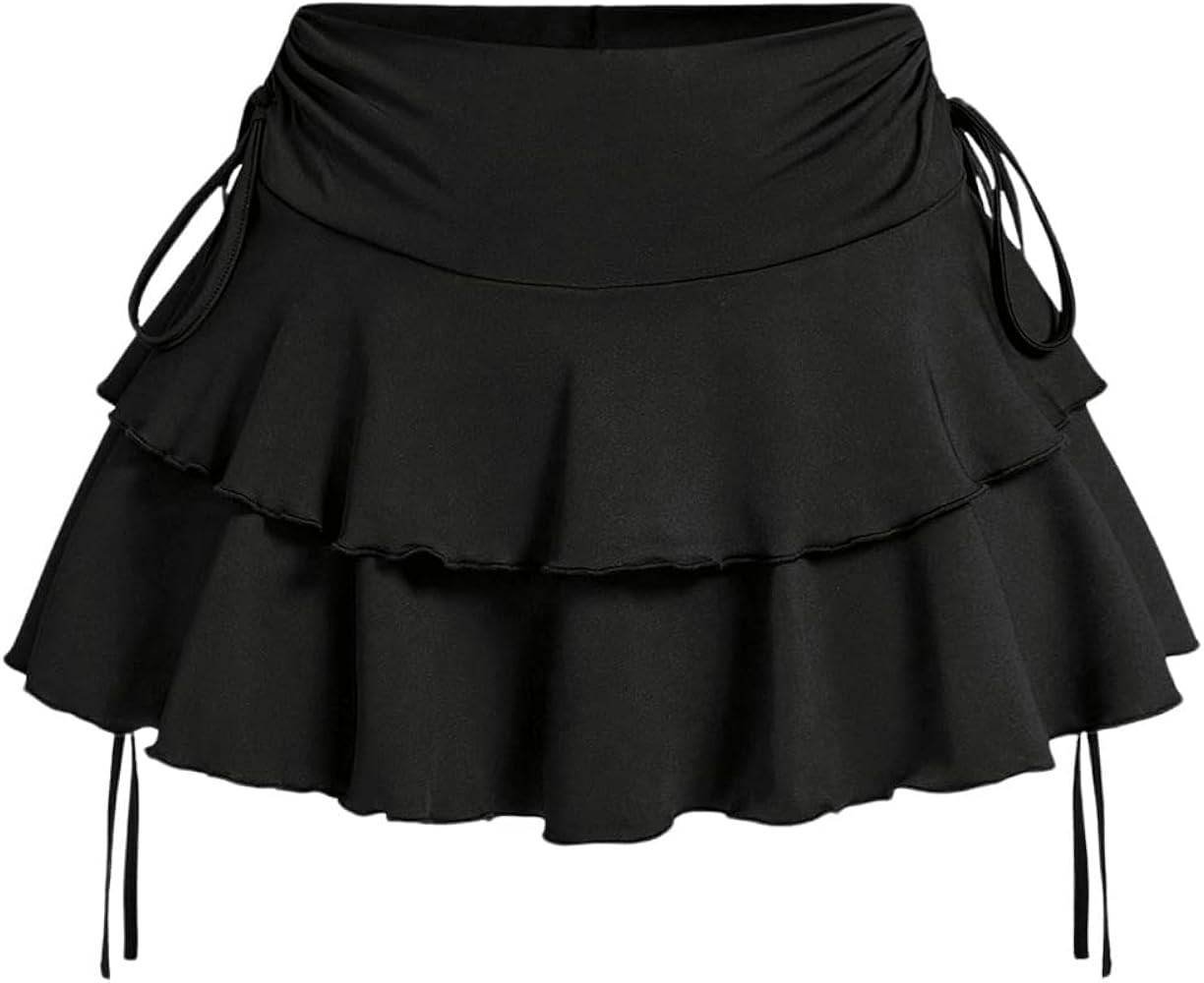 Women's Drawstring Bow Side Mini Skirts Tiered Layer Ruffle Elastic Waist Y2K Coquette Short Skir... | Amazon (US)