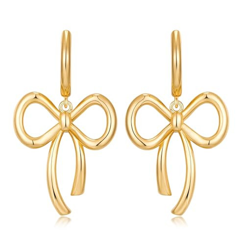 NEPULOY Gold Bow Dangle Earrings Bow Hoop Earrings Trendy Jewelry Gifts for Women | Amazon (US)
