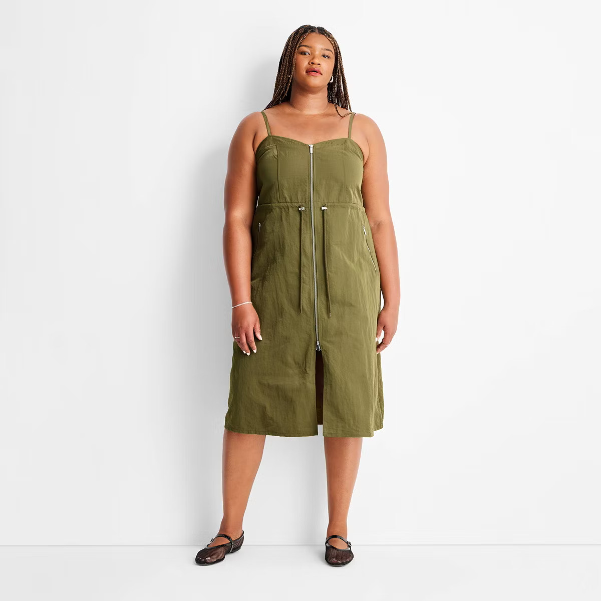 Women's Nylon Zip-Front Midi Dress - Future Collective Olive Green | Target