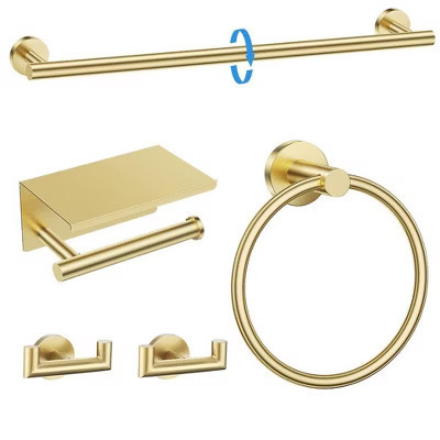 Itopfox 5 Piece Bathroom Hardware Set Brushed Gold Stainless Steel Includes 23.6in Towel Bar Toilet Paper Holder Towel Ring Hooks | Target