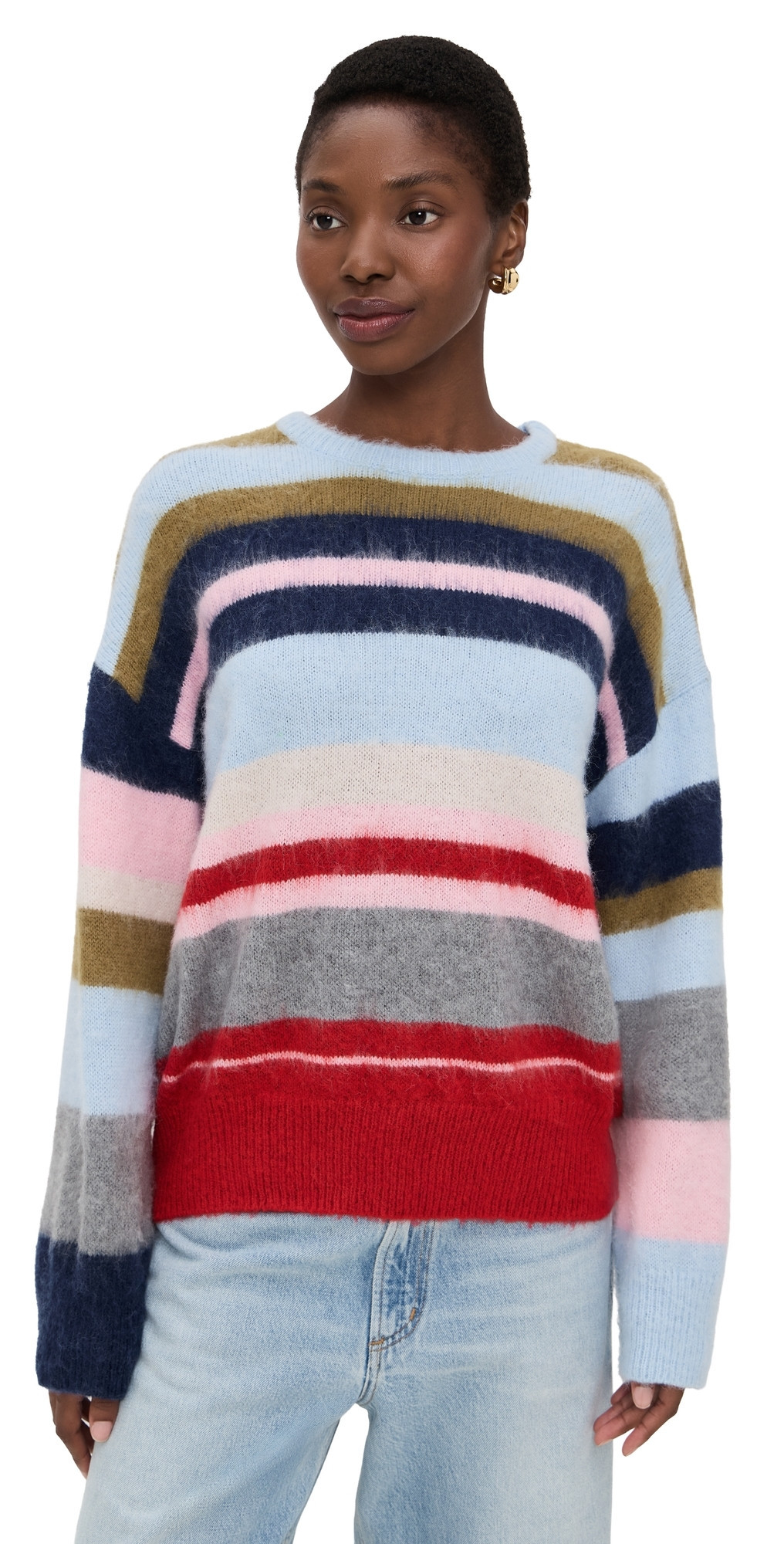 GUIZIO Oversized Stripe Knit Pullover Blue XL | Shopbop
