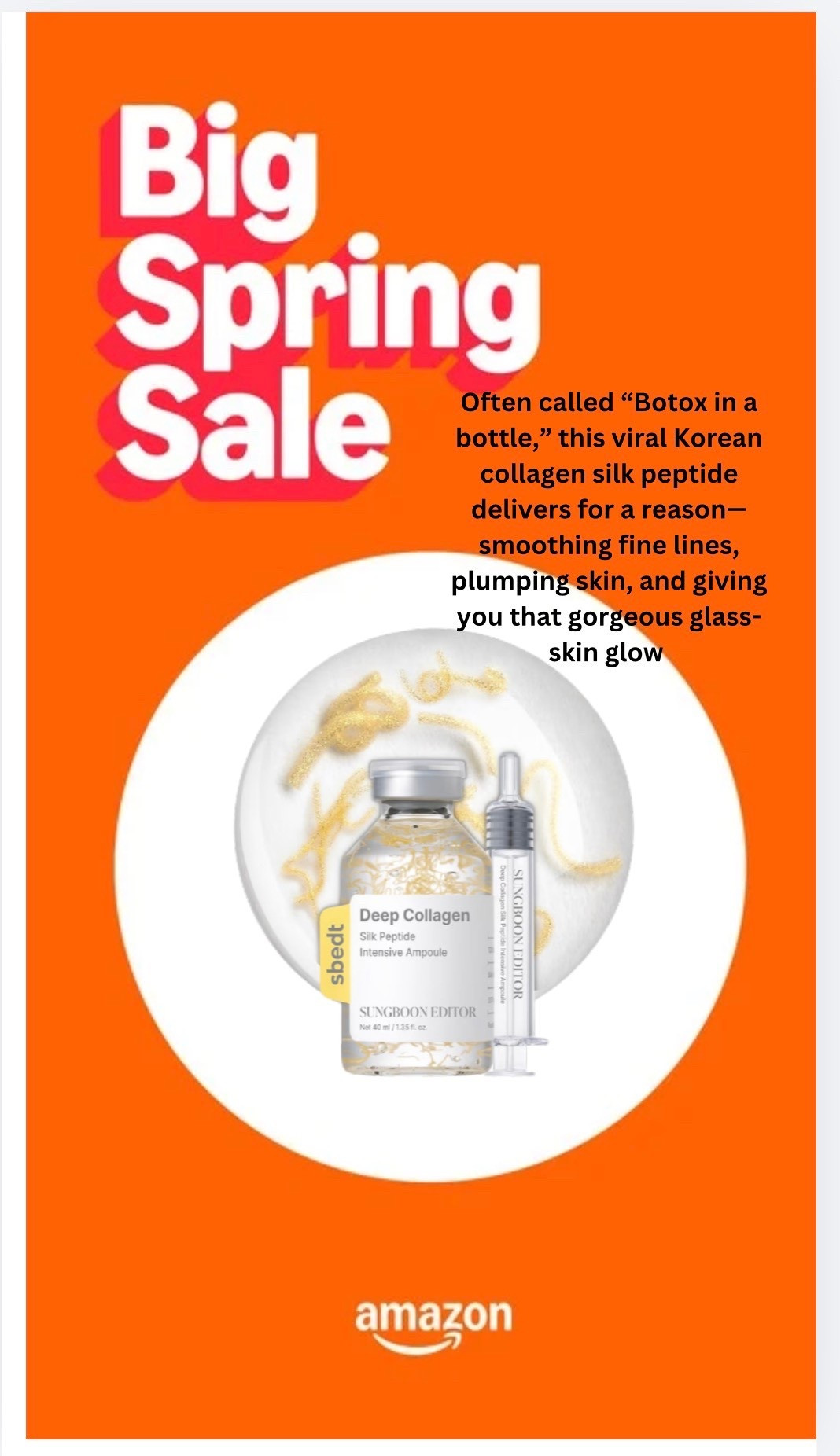 Often called “Botox in a bottle,” this viral Korean collagen silk peptide delivers for a reason—smoothing fine lines, plumping skin, and giving you that gorgeous glass-skin glow 

#LTKBeauty #LTKSaleAlert #LTKselfcare